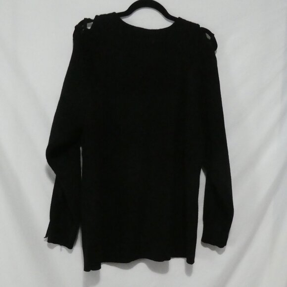 SHEIN CURVE | 1X | Black Knit V-Neck Sweater | Full Lace-Up Sleeves - Picture 2 of 16